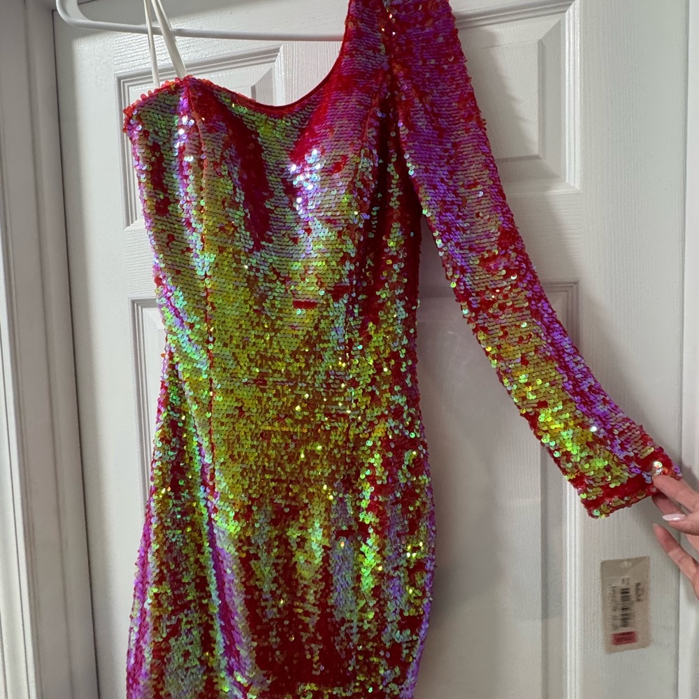 Terani Couture One Shoulder Sequin Dress